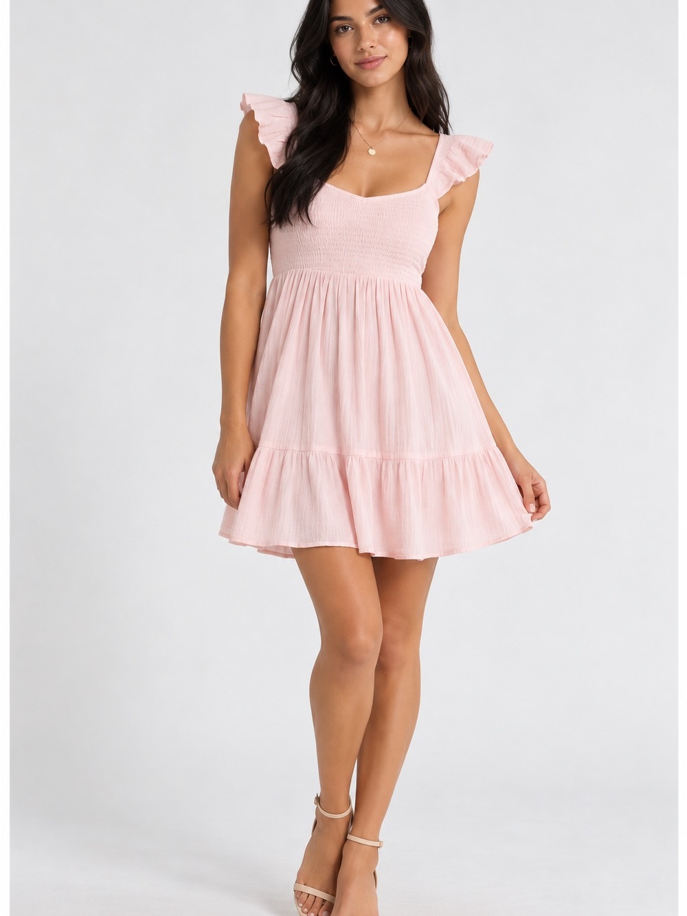 Abound Pale Pink Smocked Mini Dress with Ruffle Straps